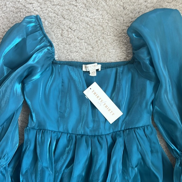 Sheer Teal Puff Sleeve Babydoll Dress - XS - Picture 4 of 4